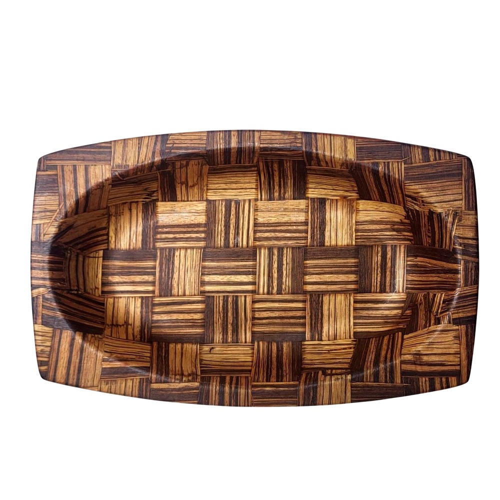 Vintage Weavewood Inc Minneapolis Woven Wood Serving Bowl Tray Zebrawood MCM